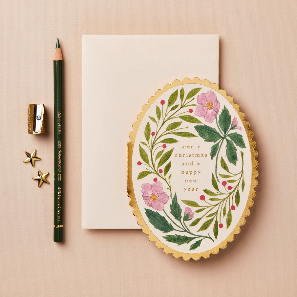 Pink Flora 'Merry Christmas' Card