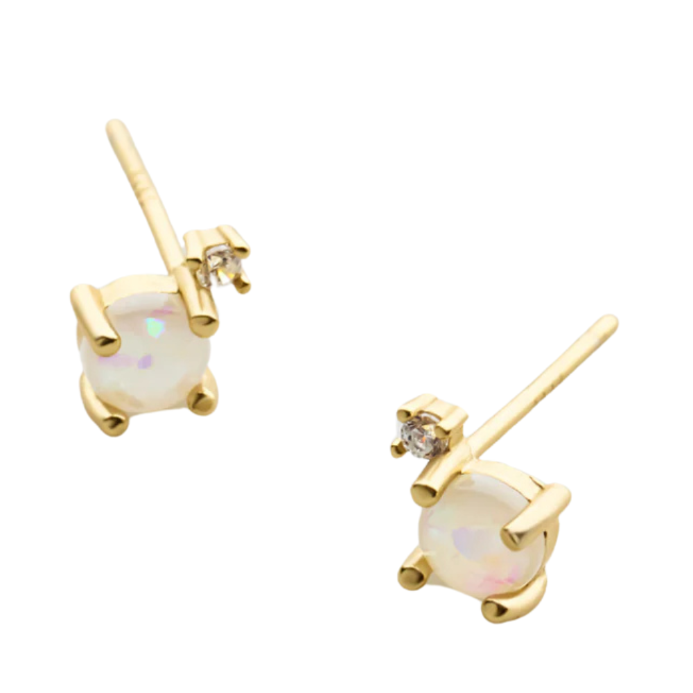 White Opal & Crystal Stud - Gold